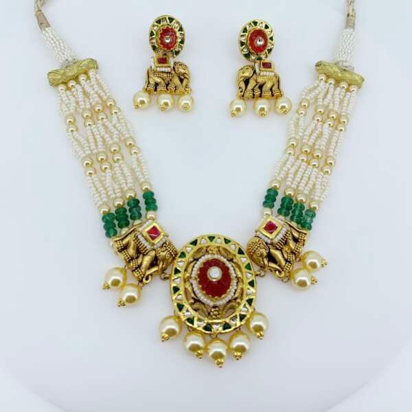 Traditional Temple Elephant Design Choker Set with Earrings